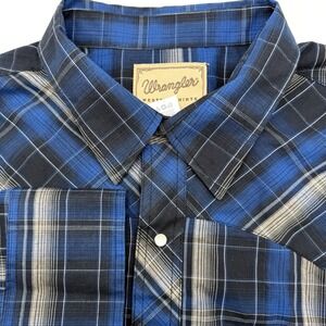 Wrangler Men's Western Long Sleeve Pearl Snap Blue 3XL XXL Cowboy Rodeo Cotton